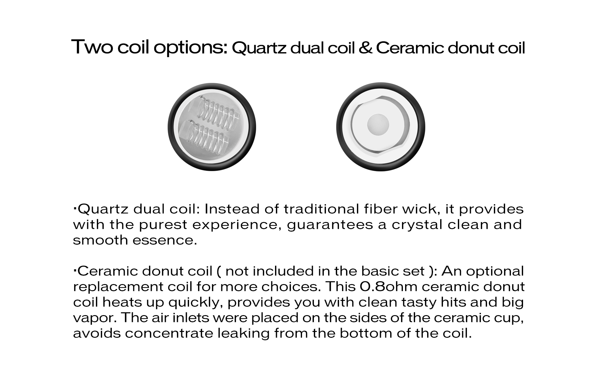 The Yocan Cerum is a full ceramic tank atomizer for that comes with two QDC quartz dual coil heating elements for wax.