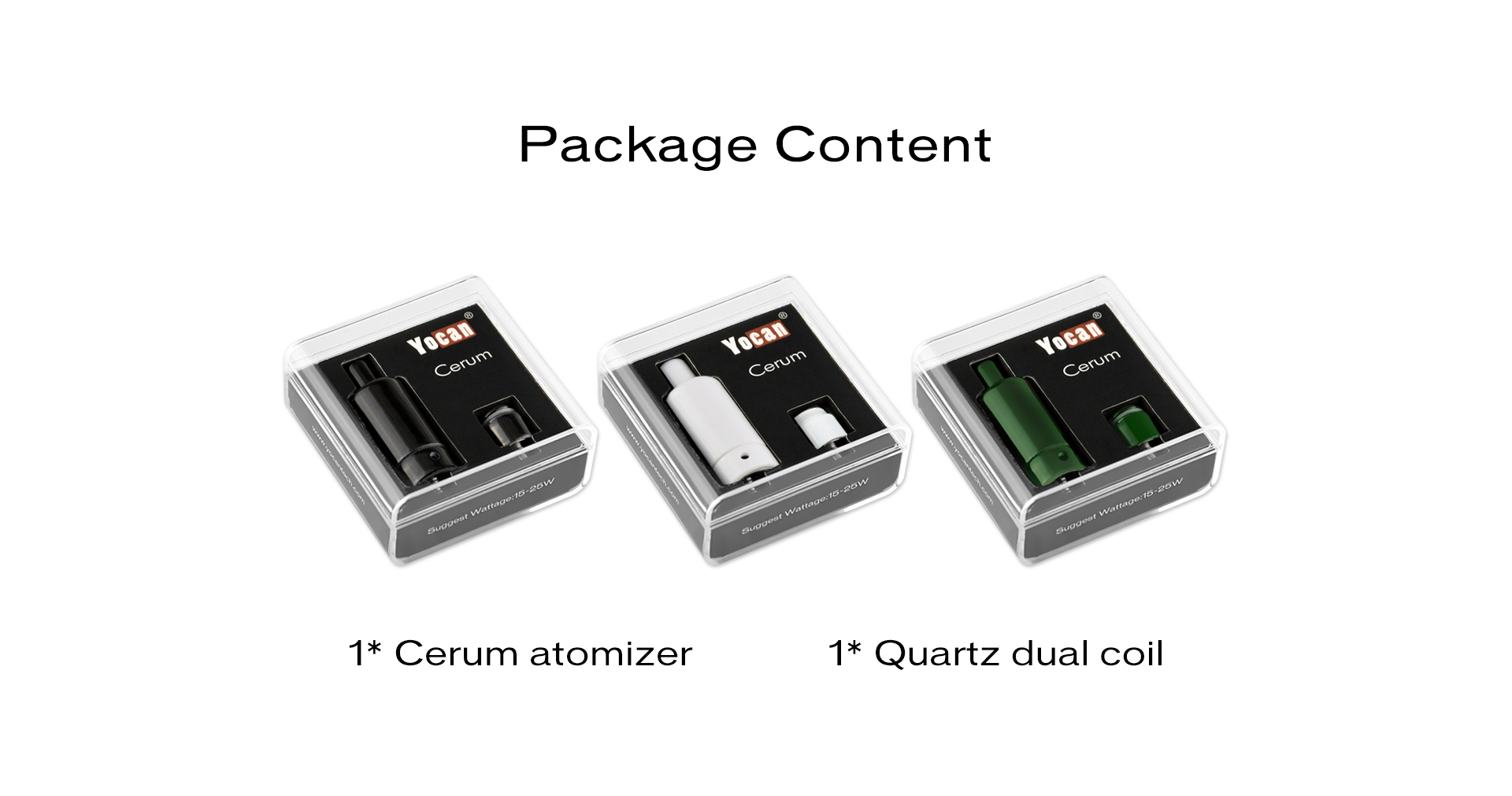 The Yocan Cerum Ceramic wax atomizer package content.