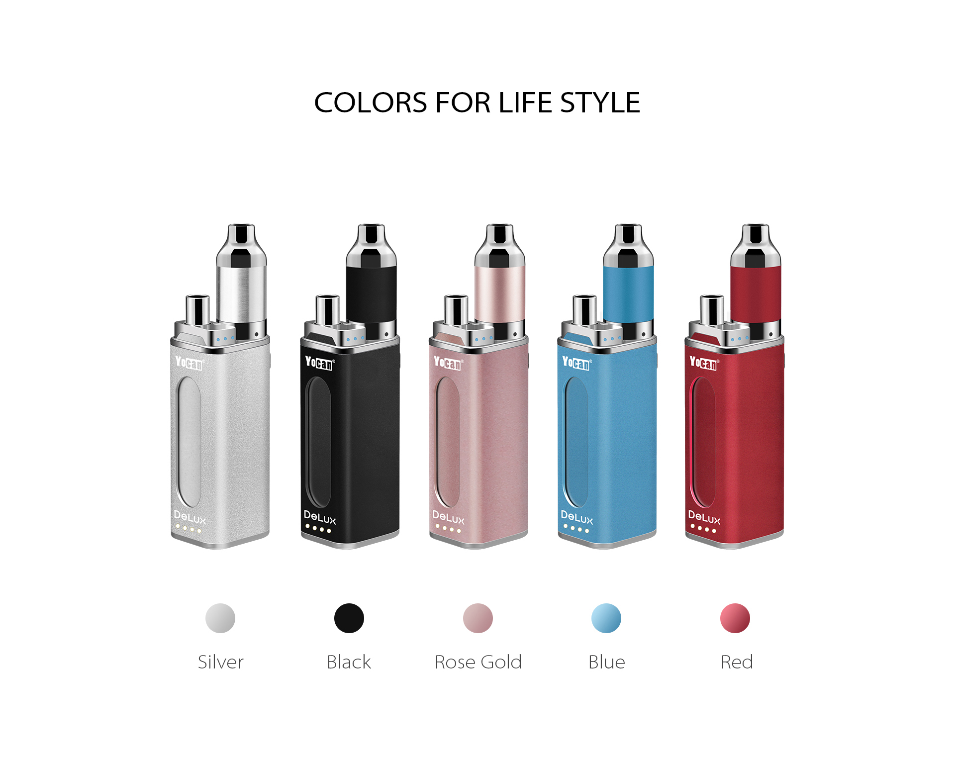 Yocan DeLux with five colors for lifestyle.