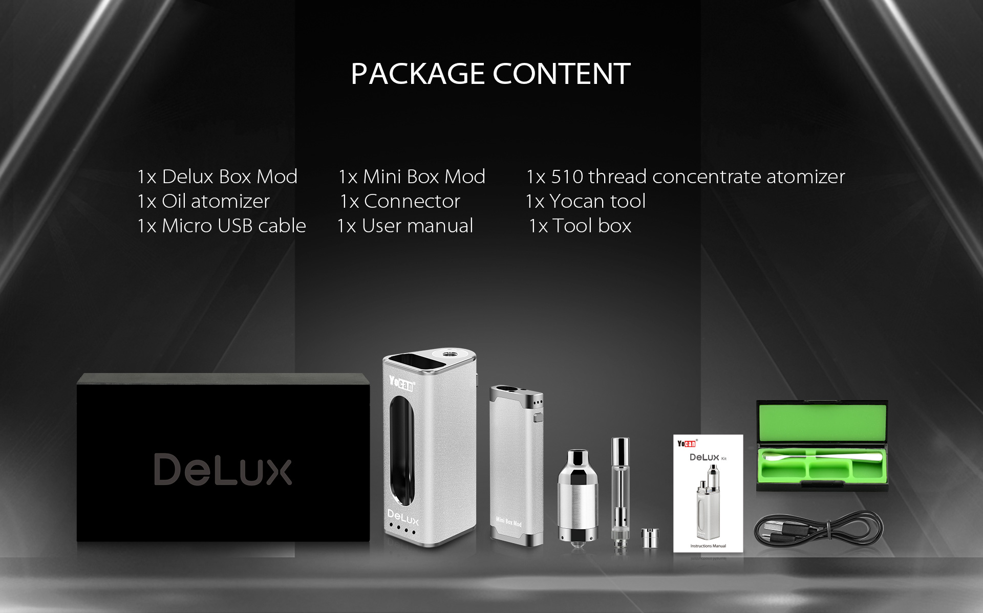 Yocan DeLux package content.
