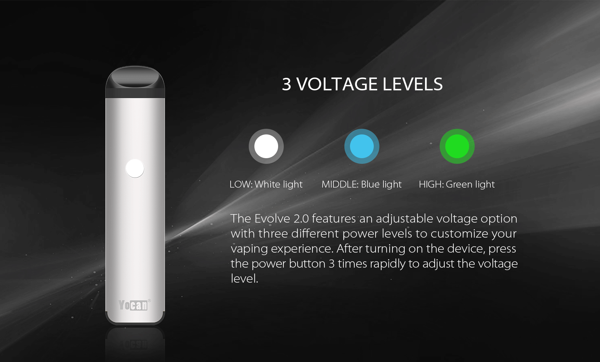 Yocan Evolve 2.0 features Three Voltage Levels