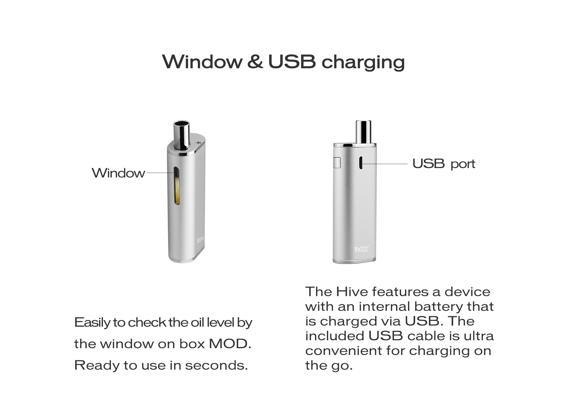 The Yocan Hive 2-in-1 multi-vaporizer pen kit charged via USB port.
