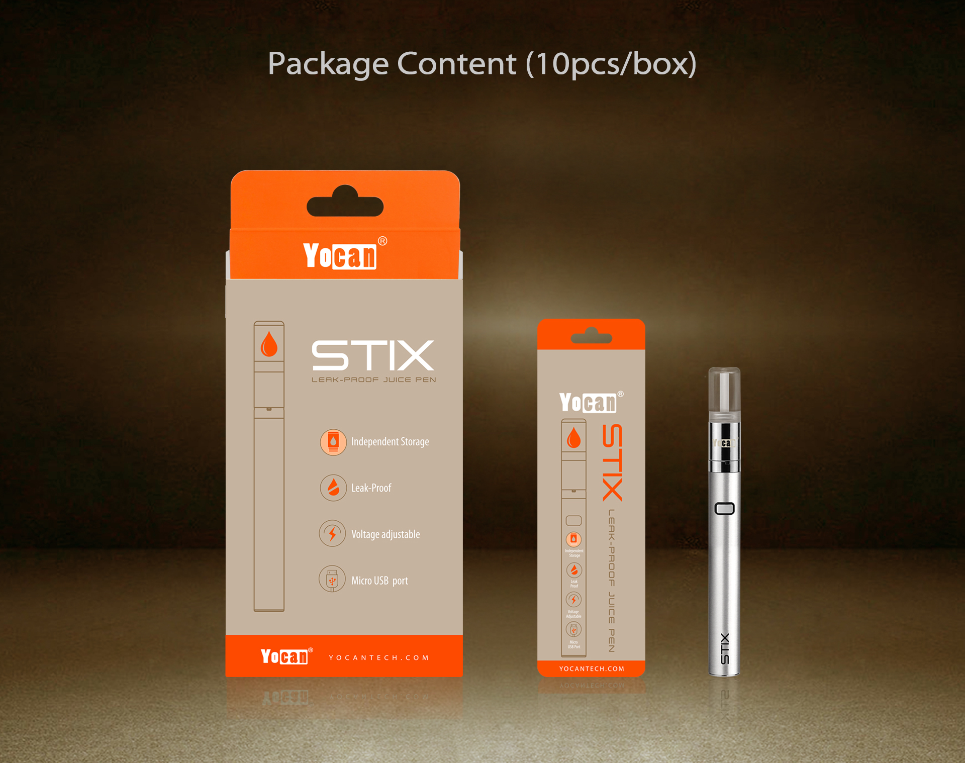 Yocan Stix leak-proof juice vape pen Package content.