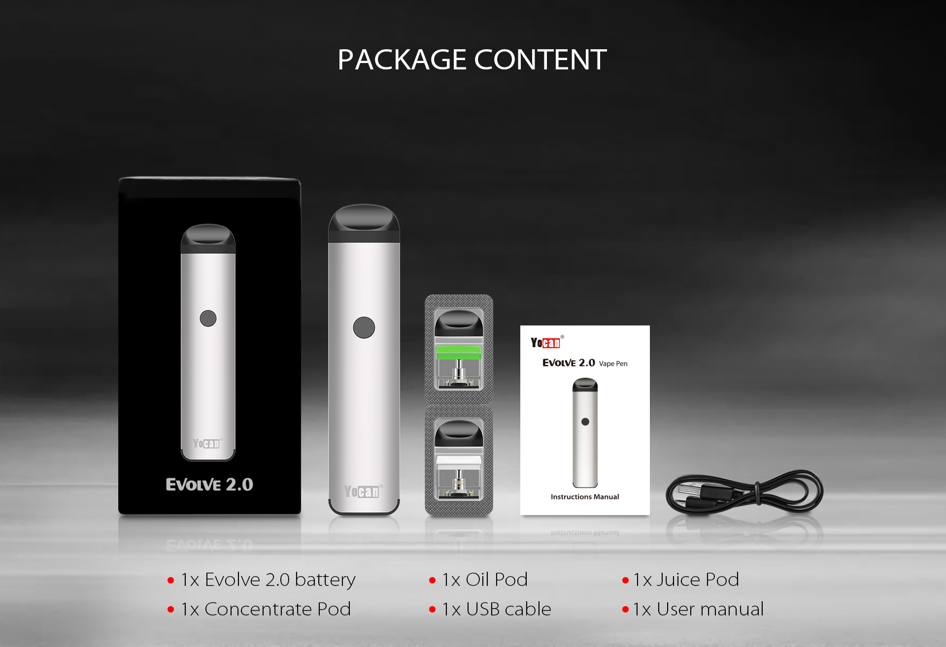The Package Content of Yocan Evolve 2.0