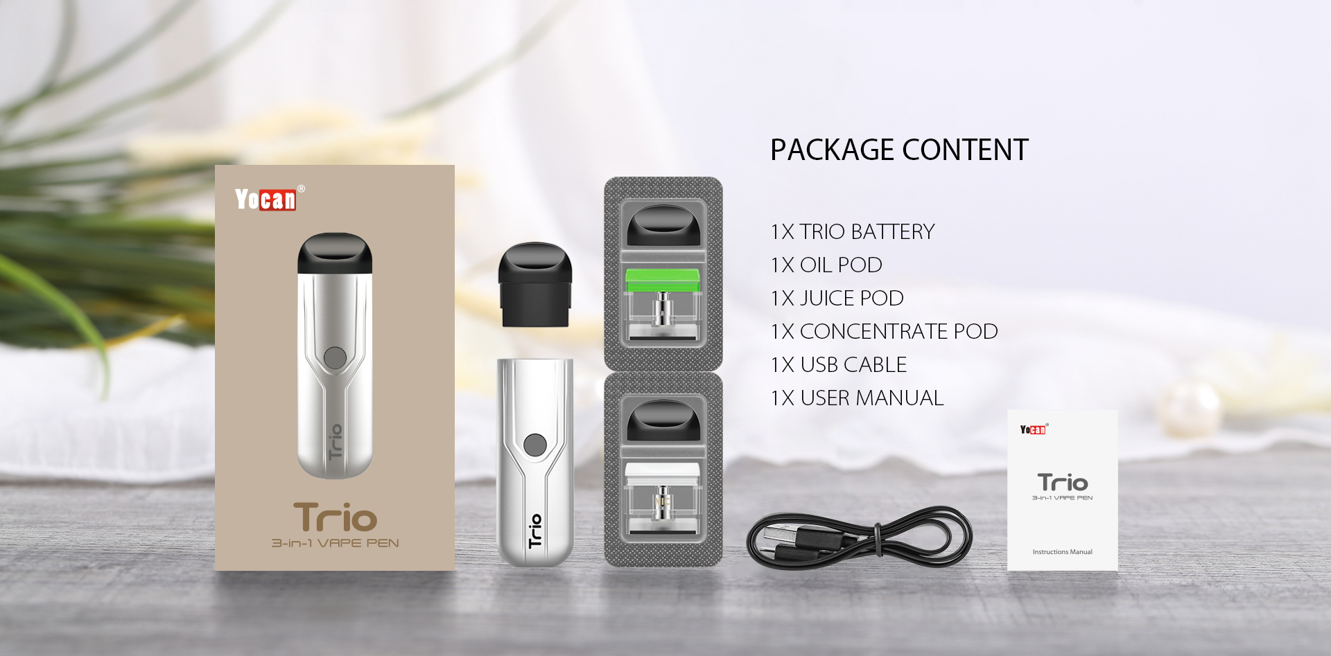 Yocan Trio Vape Pen PACKAGE content