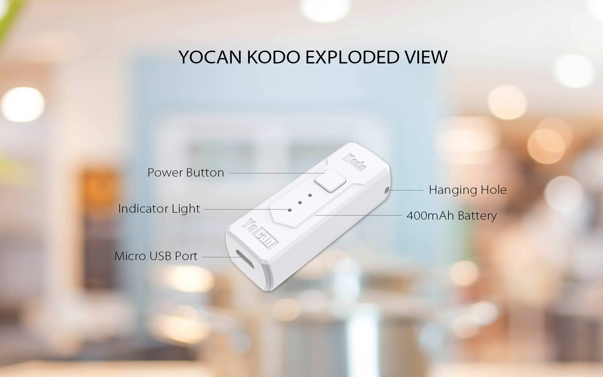 The Yocan Kodo Box Mod Battery exploded view.