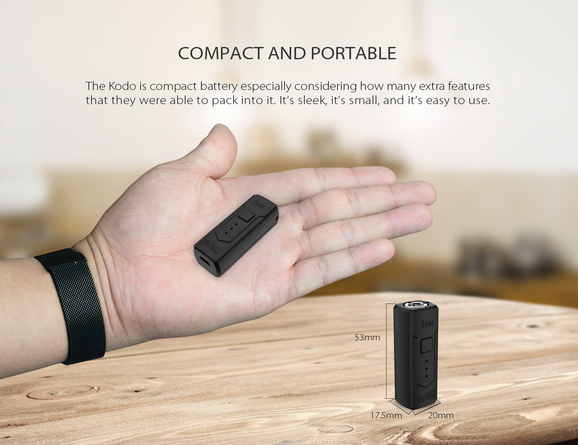 The Yocan Kodo Box Mod Battery is compact and portable.