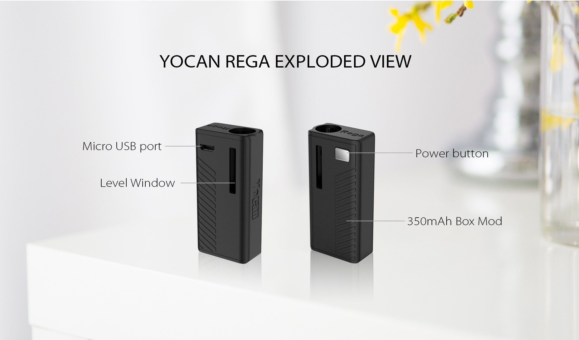 The Yocan Rega Box Mod Battery Exploded view.