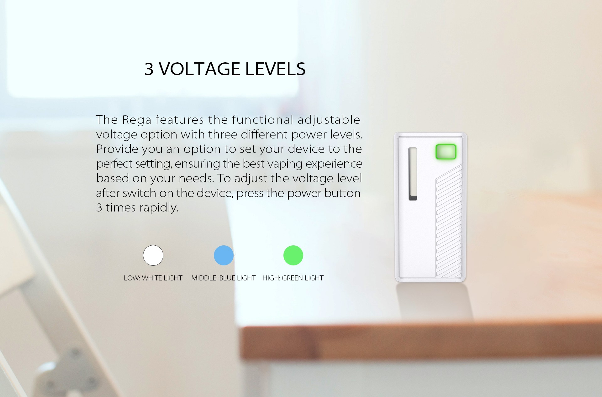 The Rega features the functional adjustable voltage option with three different power levels.