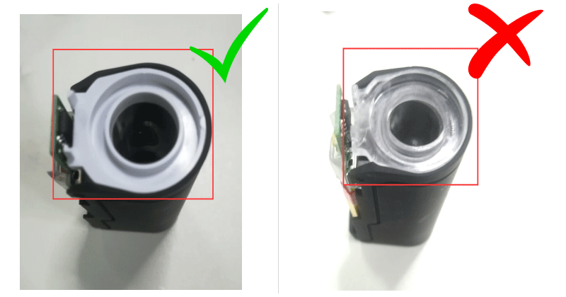 The lower cover of the Copy version is transparent while the Yocan Original is black and white.
