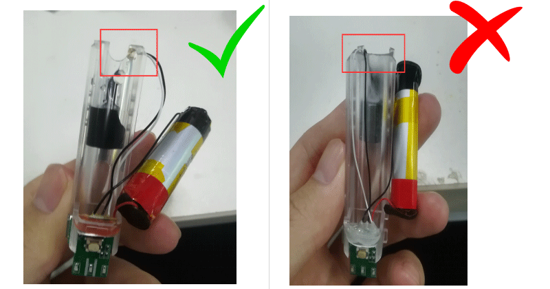 There's no gap on the holder of the Copy version, which will make the battery easily short circuit.
