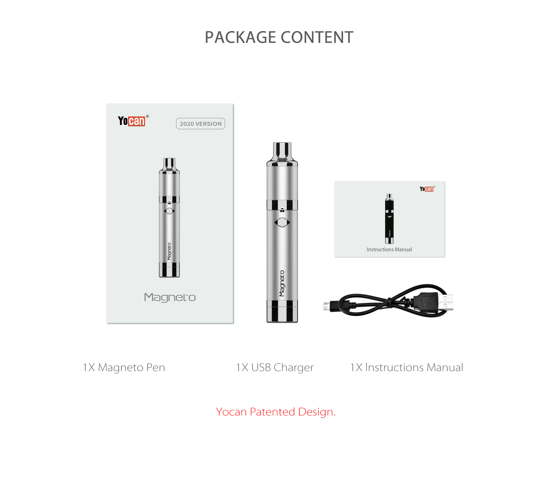 Yocan Magneto concentrate vaporizer pen 2020 version package content.