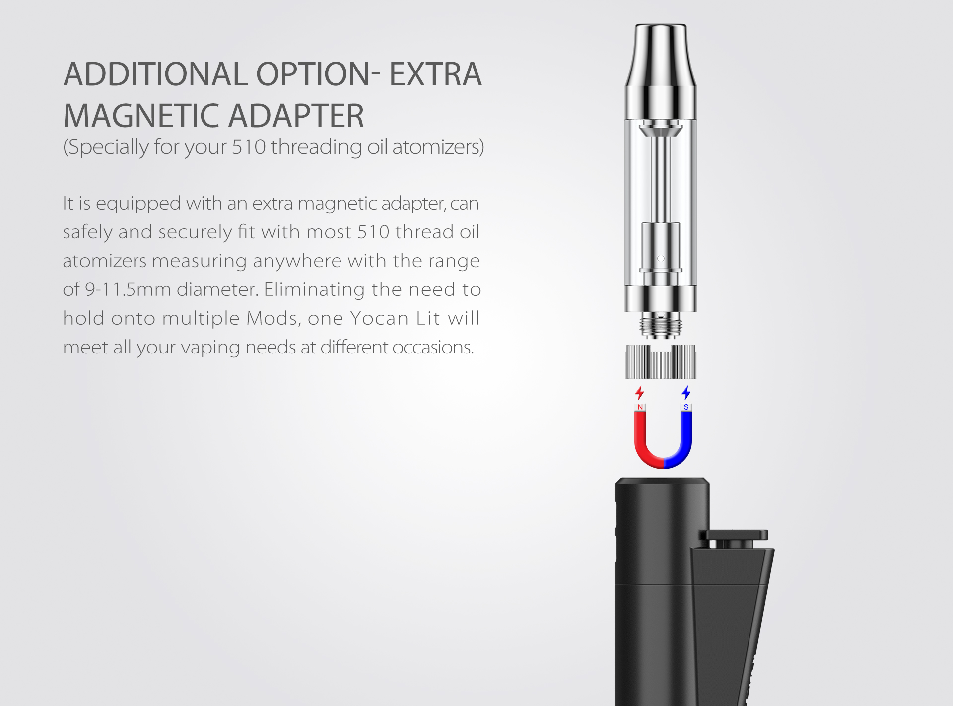 Yocan Lit Twist Concentrate Vaporizer comes with extra magnetic adapter.