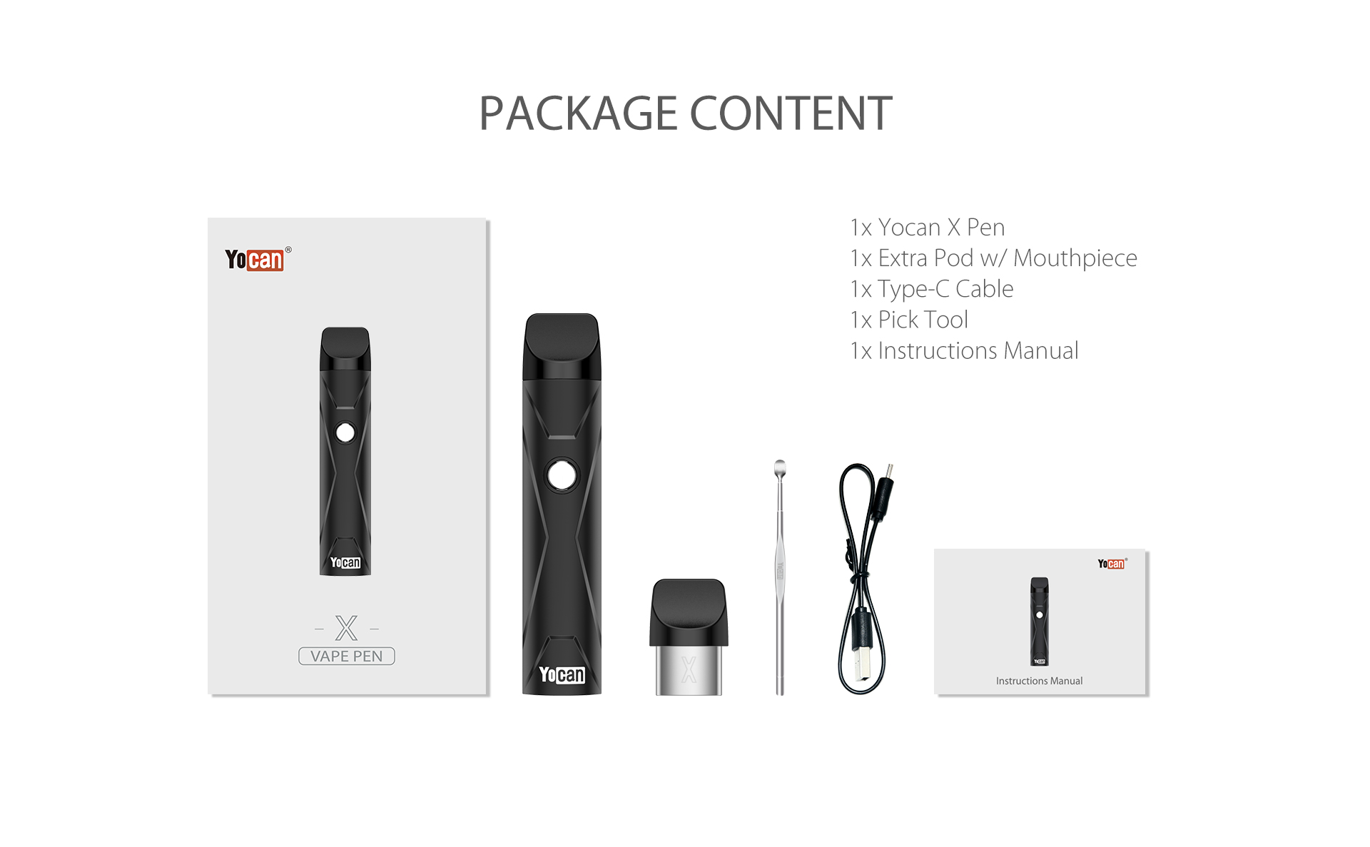 Yocan X Pod System package content.