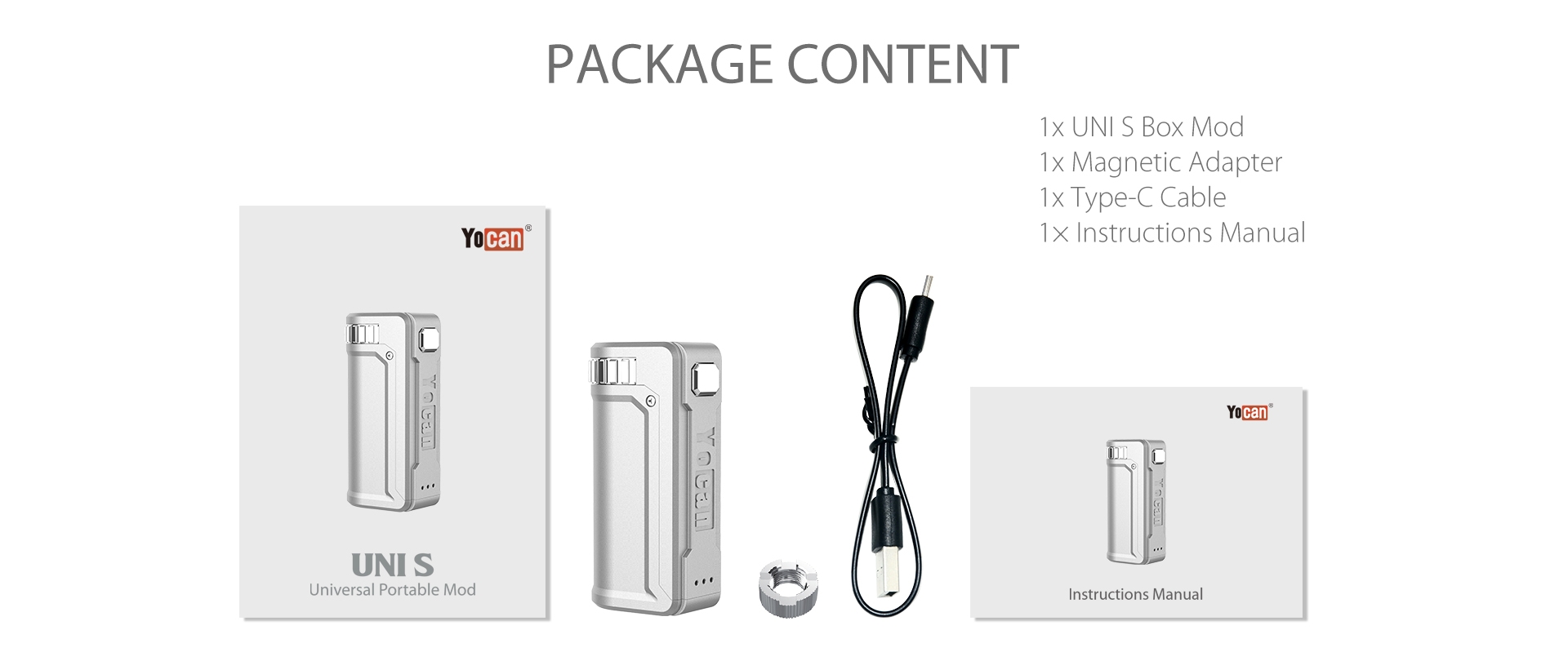 Yocan UNI S Box Mod Package Content.
