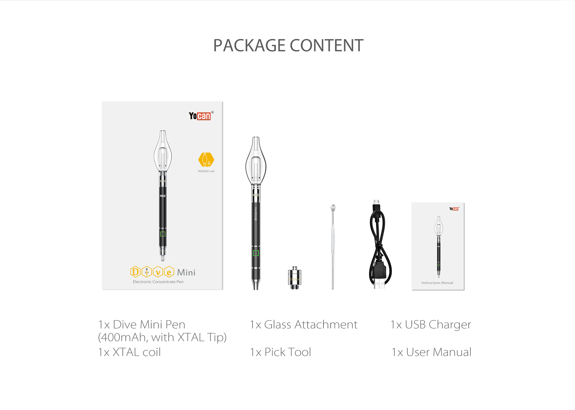 Yocan Dive Mini vaporizer package content.
