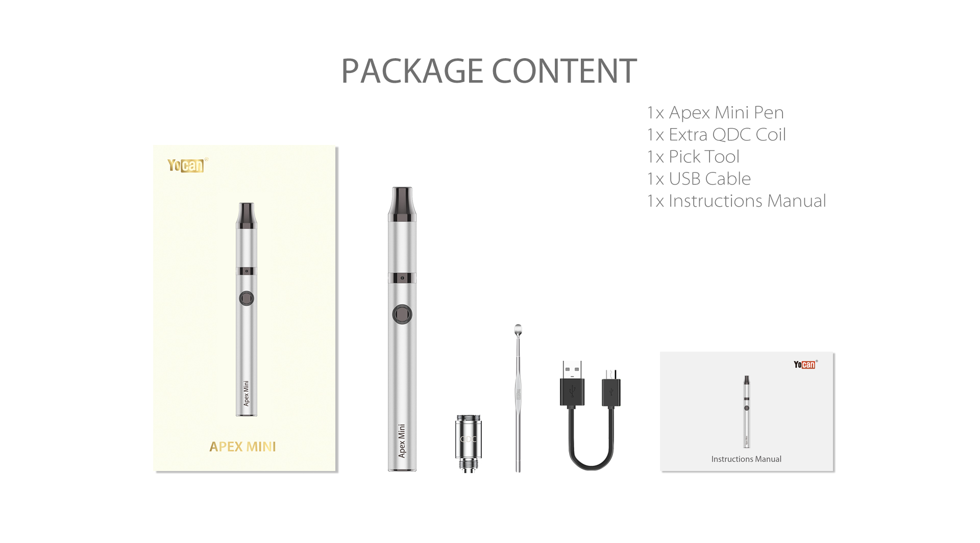 Yocan Apex Mini vape pen package content.