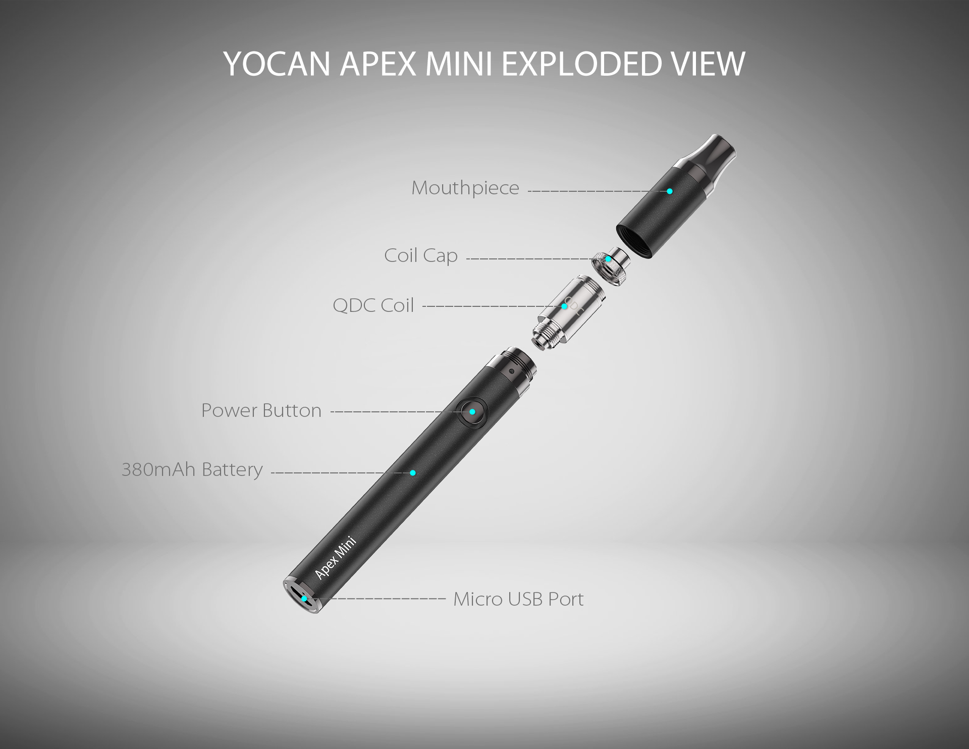 Yocan Apex Mini vape pen exploded view.