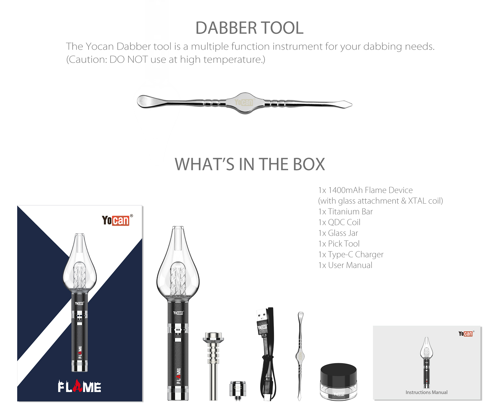 Yocan Flame vaporizer pen package content.