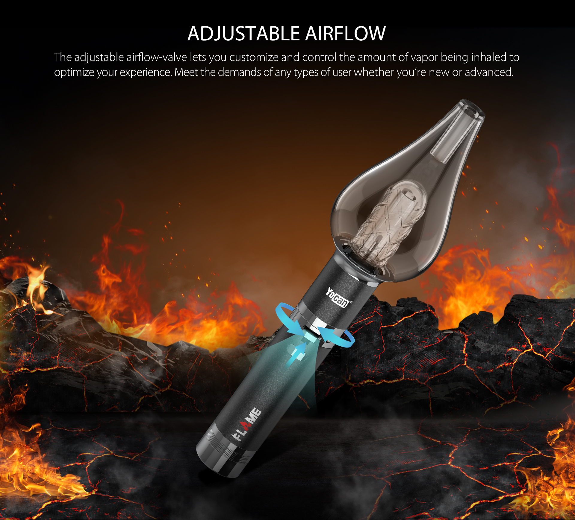 Yocan Flame vaporizer pen featured adjustable airflow-valve function.