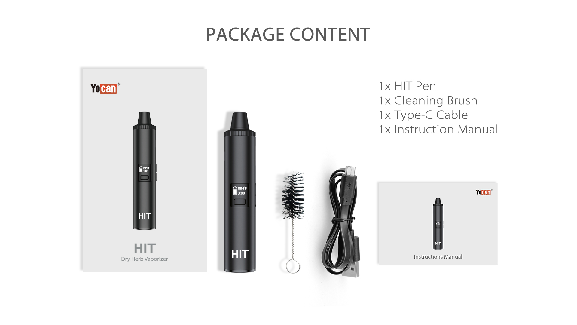 Yocan Hit Vaporizer Pen package content.