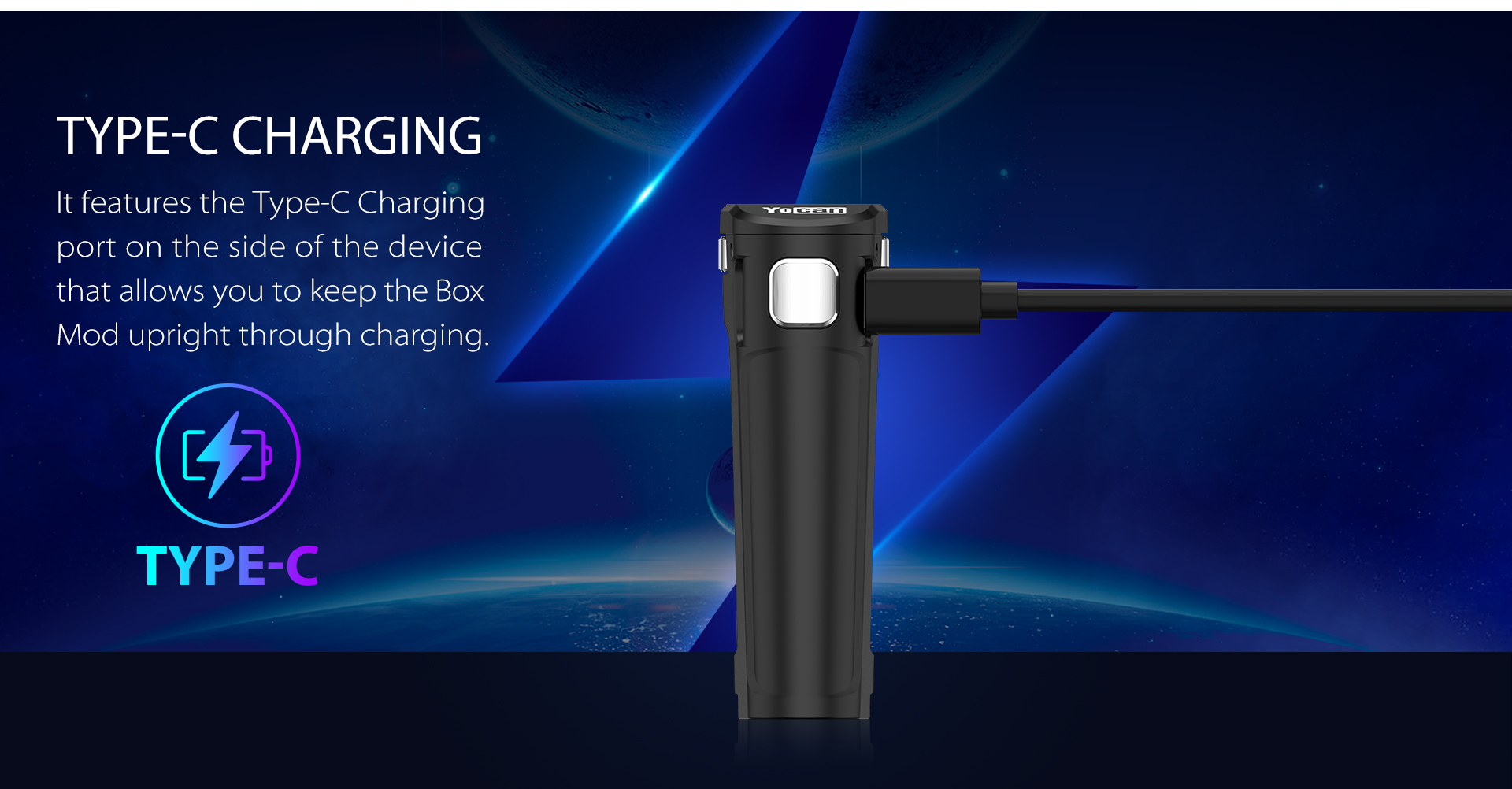 Yocan UNI Twist Universal Portable Mod features the type-c charging port.