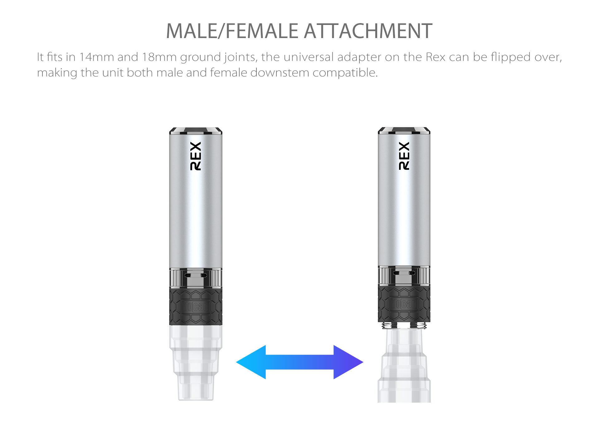 Yocan Rex fits in 14mm and 18mm ground joints