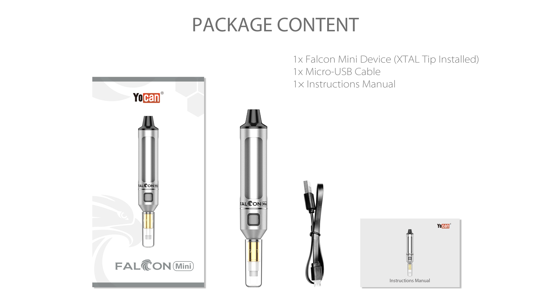 Yocan Falcon Mini Vaporizer Pen package content.