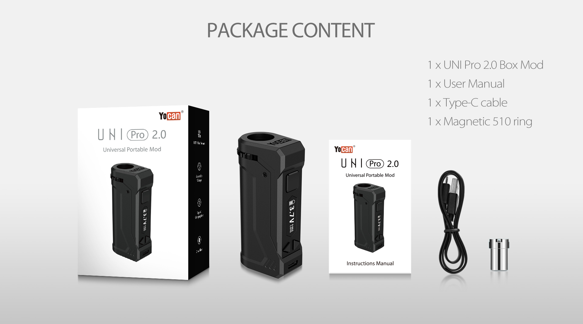 Yocan UNI Pro 2.0 Box Mod package content