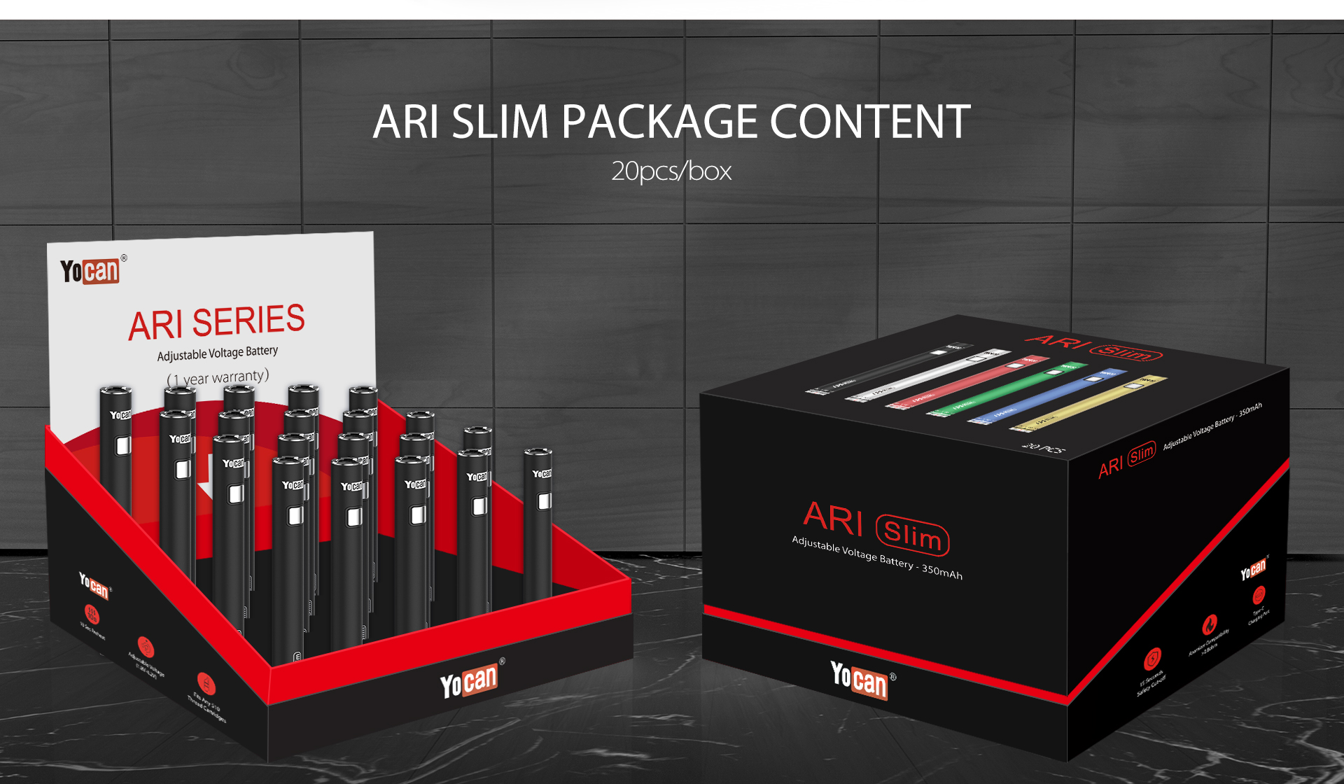The Package Content of Yocan ARI Series Variable Voltage battery