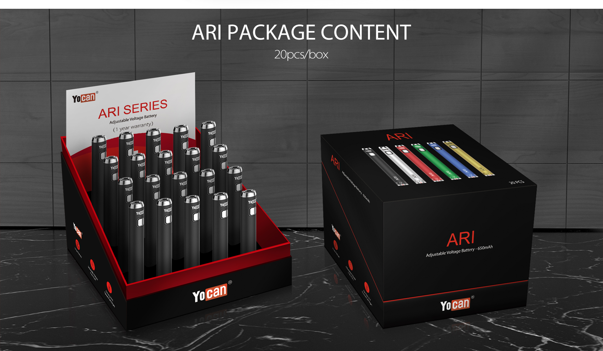 The Package Content of Yocan ARI Series Variable Voltage battery