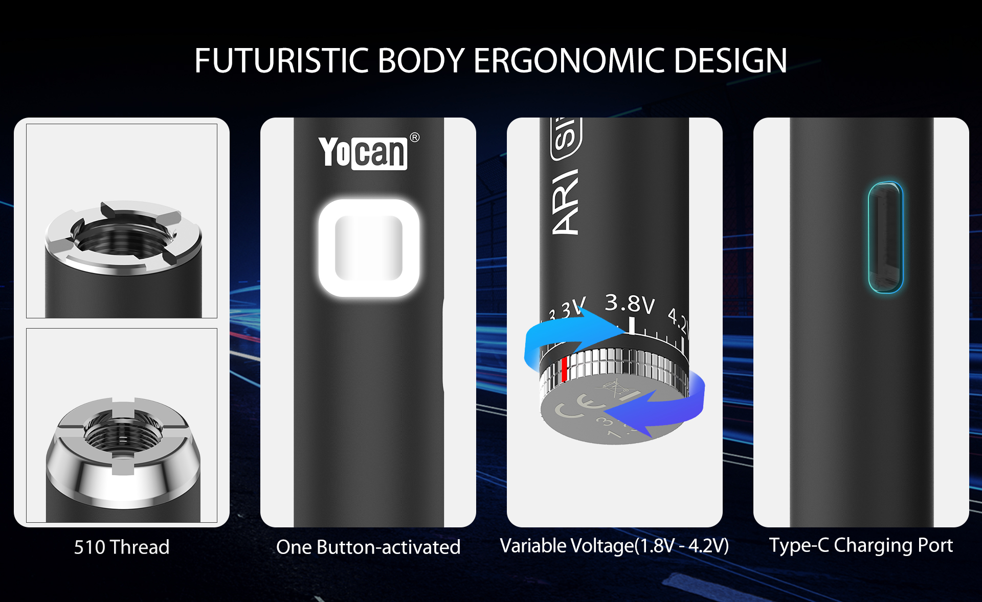 Features of Yocan ARI Series Variable Voltage battery