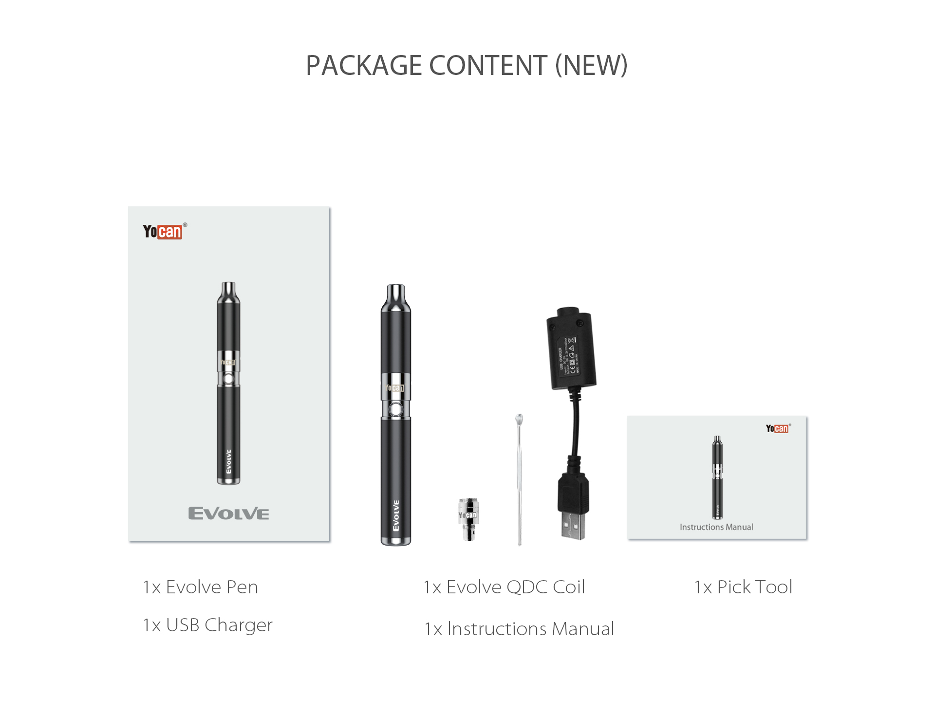 Yocan Evolve Vaporizer pen package content