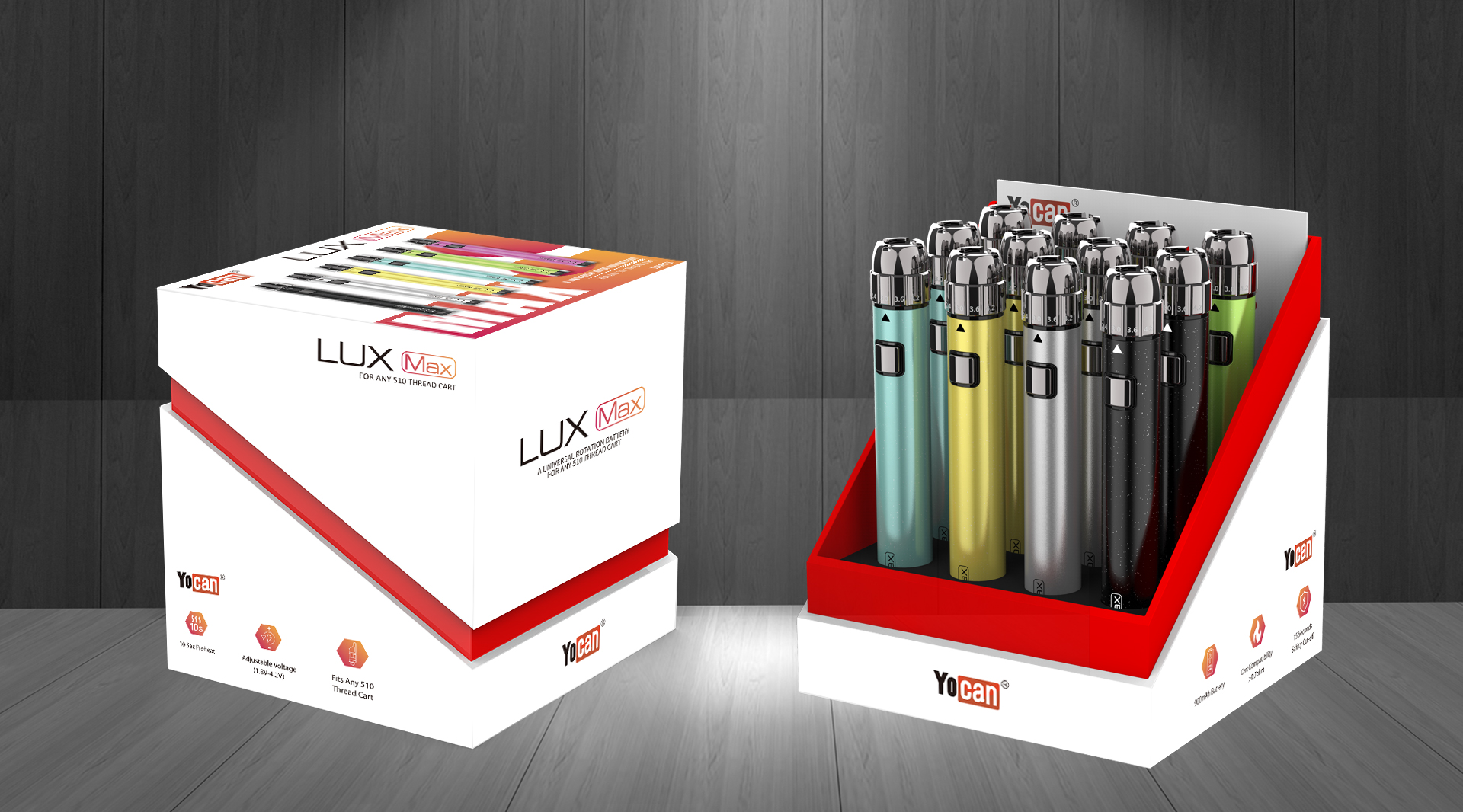 Package of the Yocan LUX Max 510 Threaded Vape Pen Battery