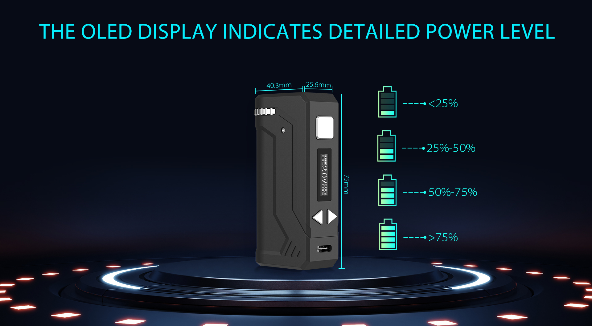 Yocan UNI Pro Plus OLED display indicates detailed power level.