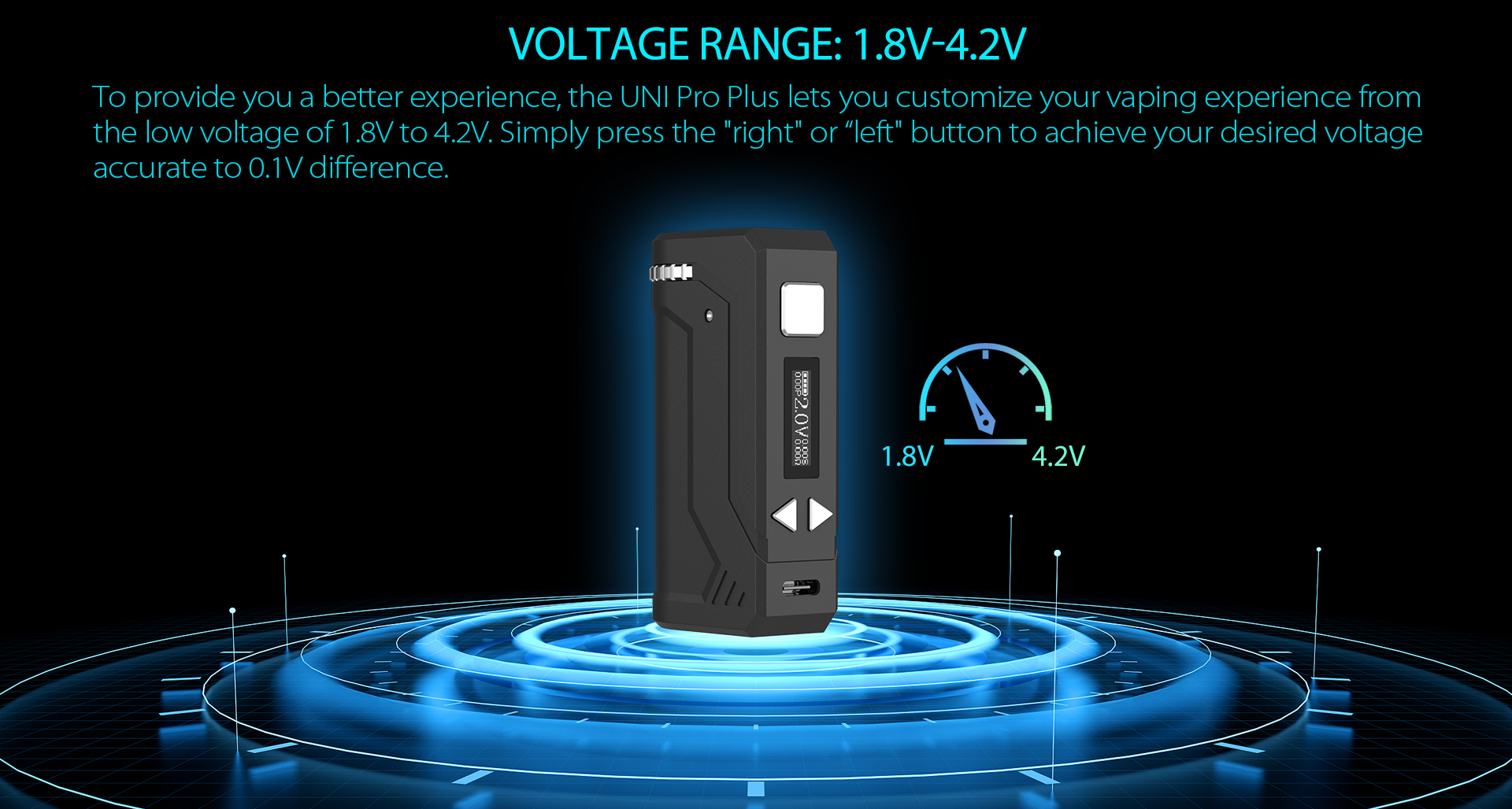 Yocan UNI Pro Plus voltage range: 1.8V-4.2V