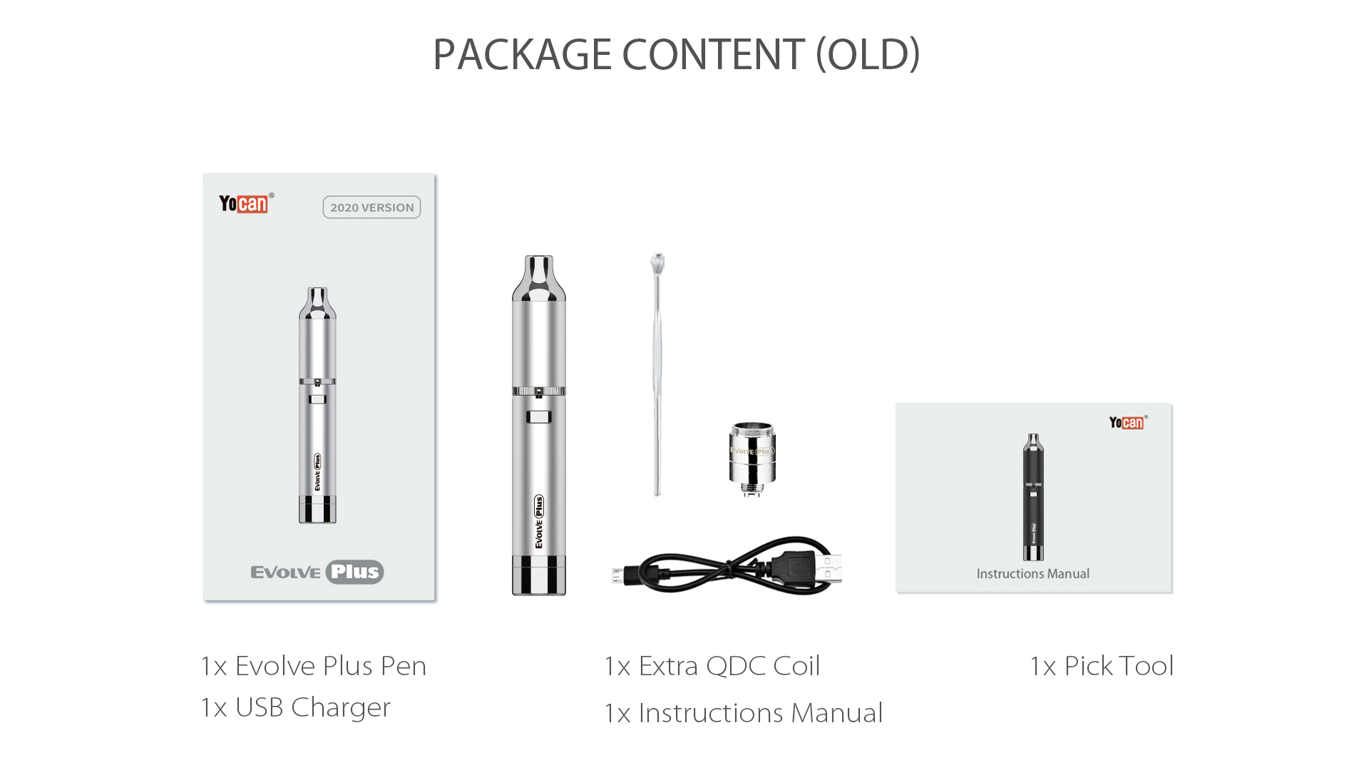 Yocan Evolve-Plus vaporizer pen package content.