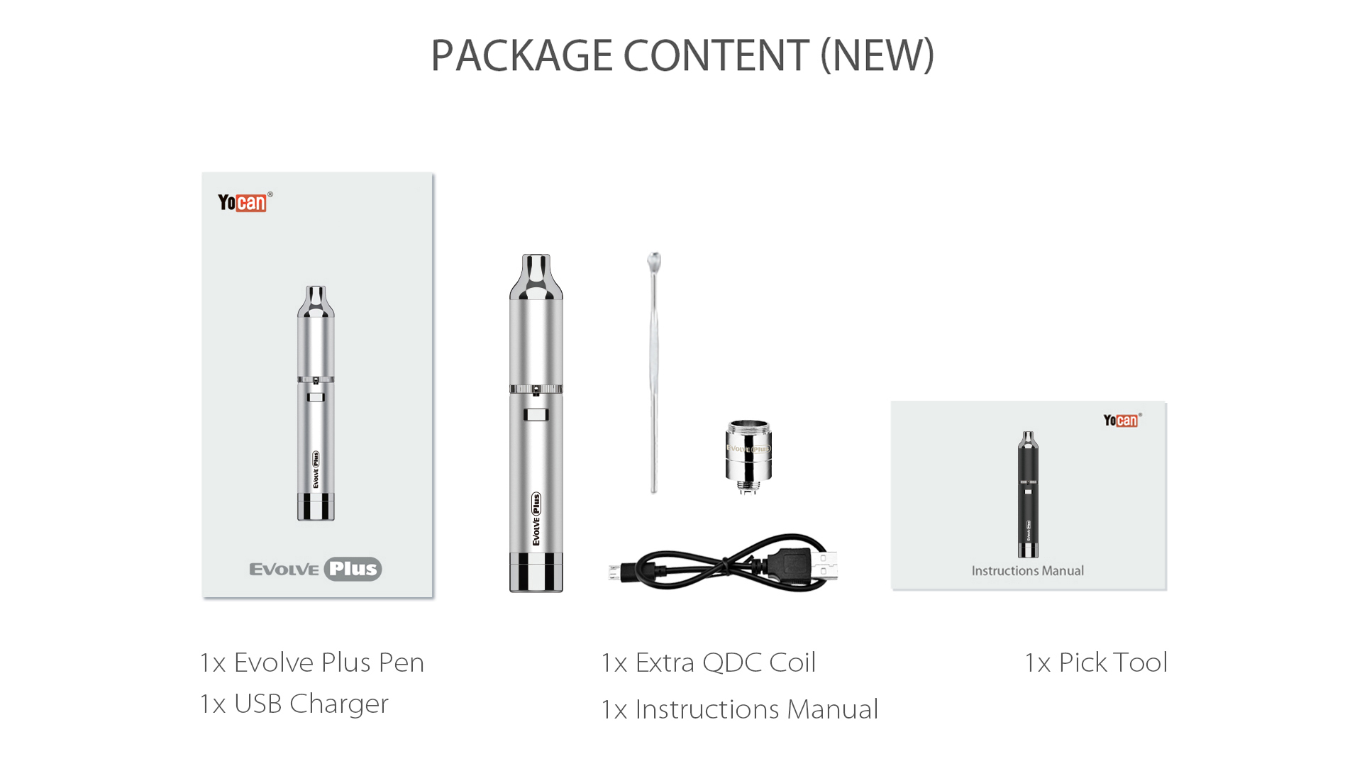 Yocan Evolve-Plus vaporizer pen package content.