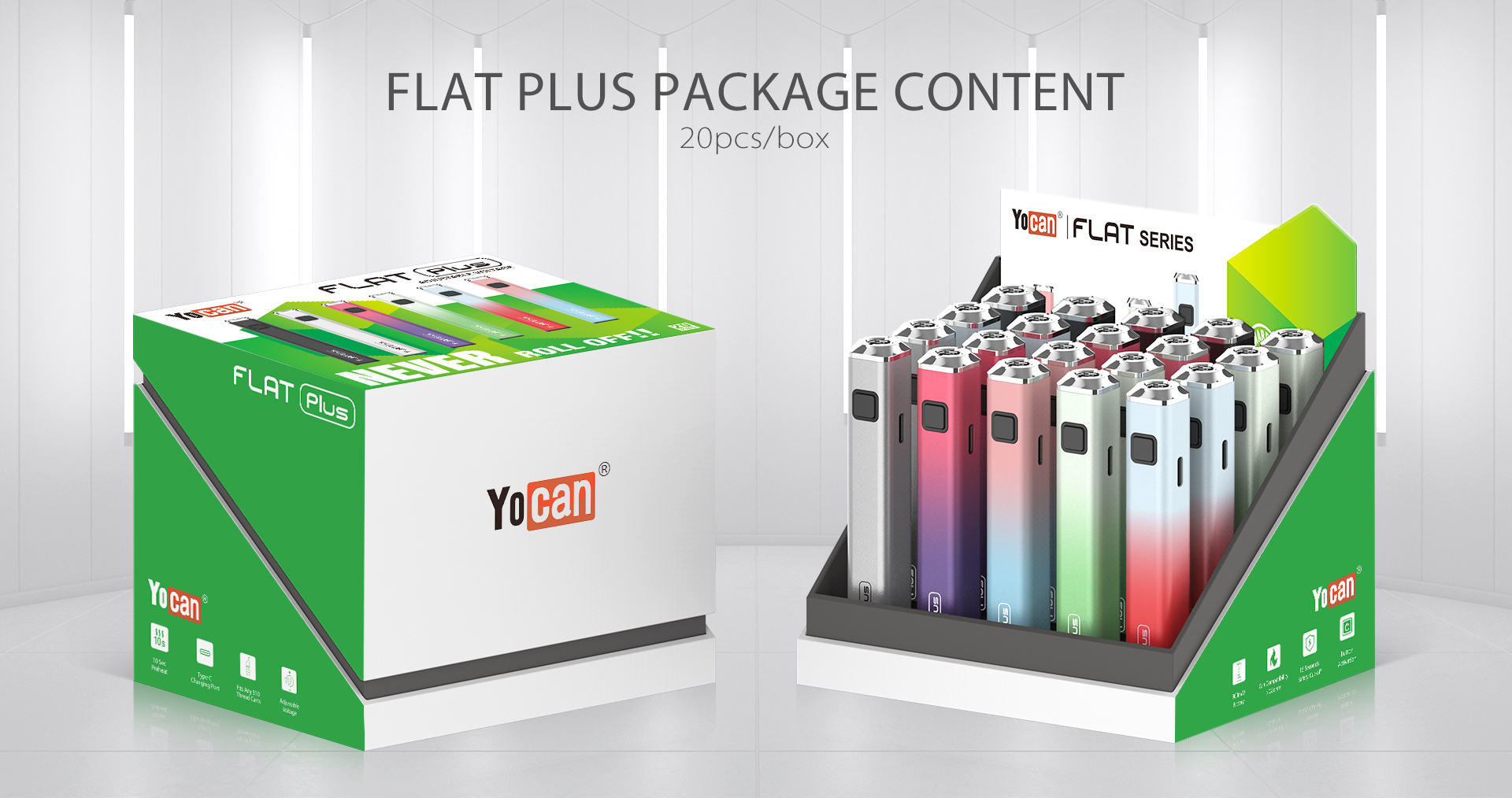 The package of Yocan Flat Plus 510 thread vape pen