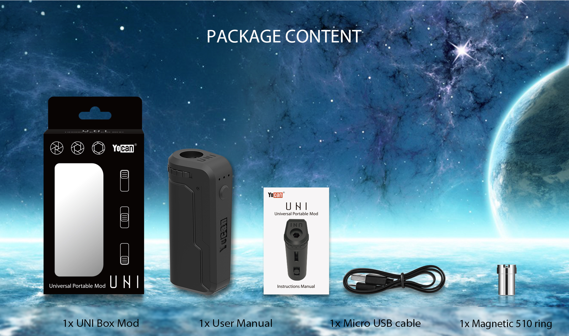 Package content of Yocan UNI Box Mod