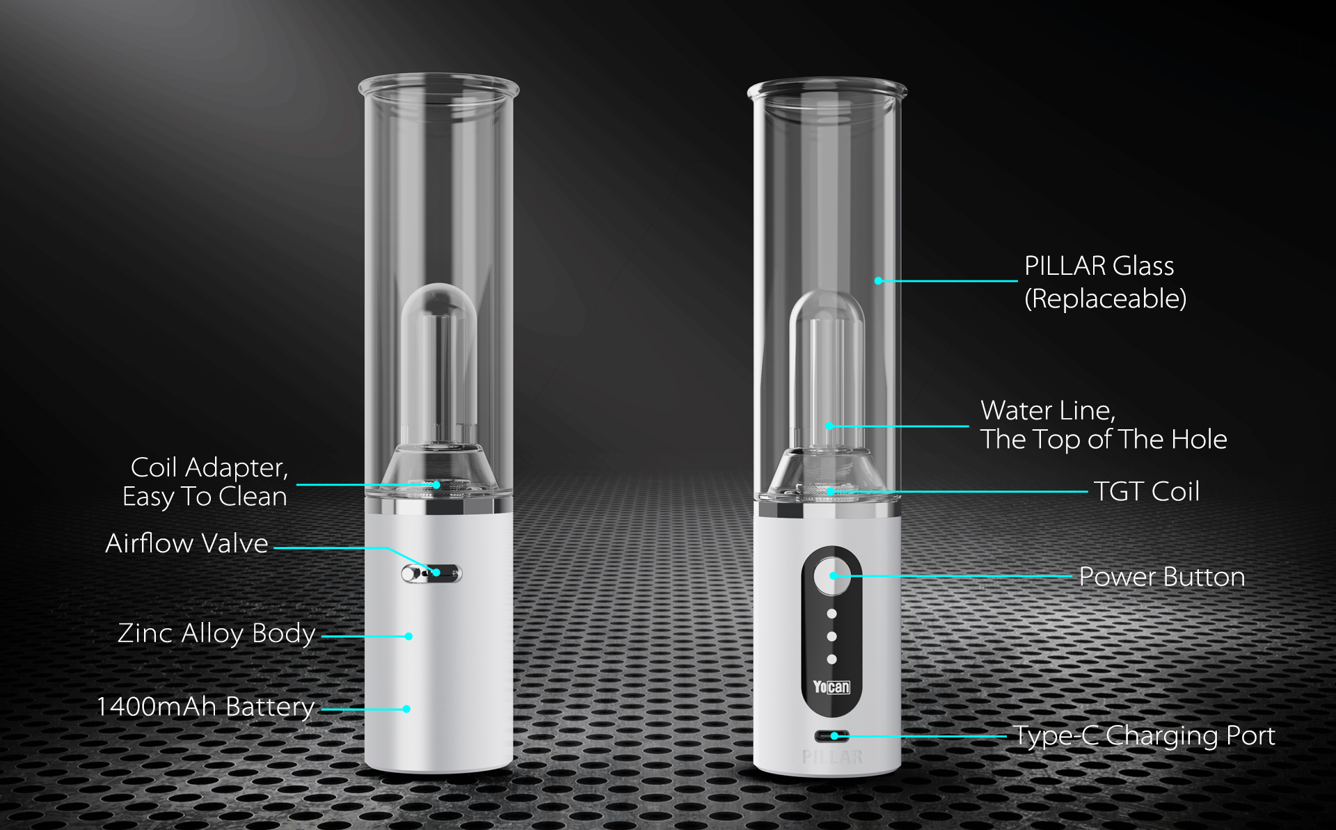 The Yocan Pillar Erig exploded view.