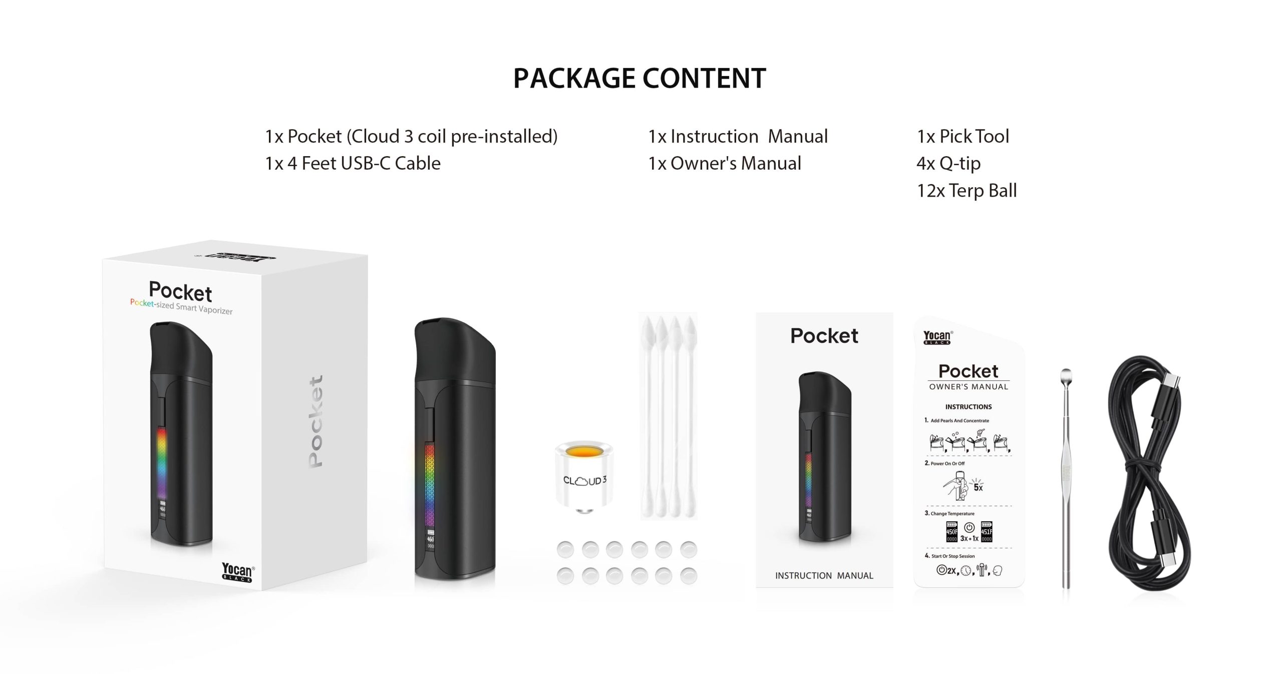 Yocan Black Pocket dab pen package content